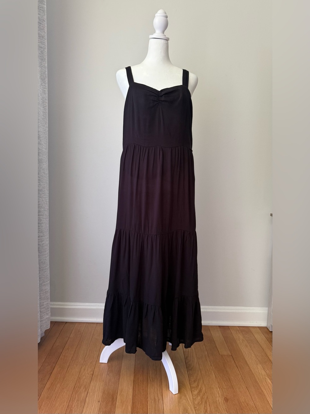 Impressions Women’s L Black Midi Sundress Sweetheart Neck Sleeveless NWT